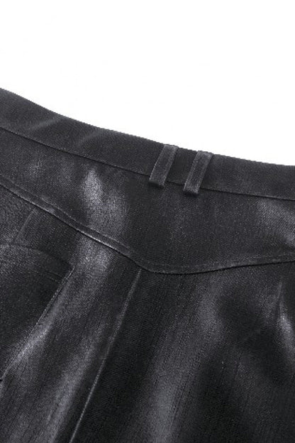 Black Leather Women's Punk Buckled Side Slit Irregular Hem Skirt