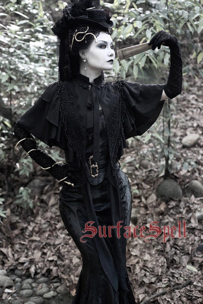 Black Faux Leather Snake Print Flared Fishbone Mermaid Gothic Lolita Skirt