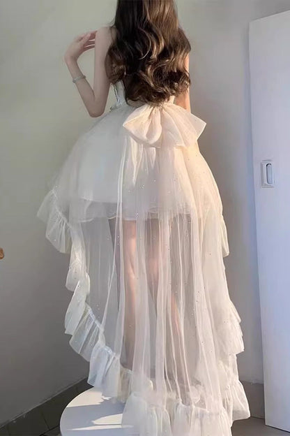 Apricot Shining Bowknot Irregular Sweet Princess Gorgeous Lolita Jsk Dress (Include Train)