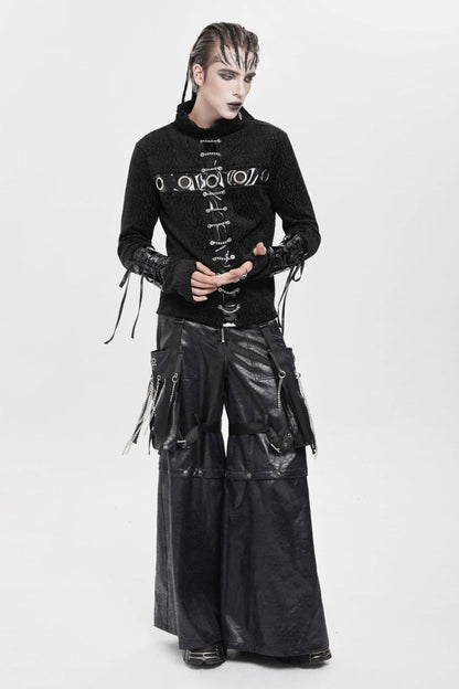 Black Big Pockets Straps Chain Men's Punk Pants