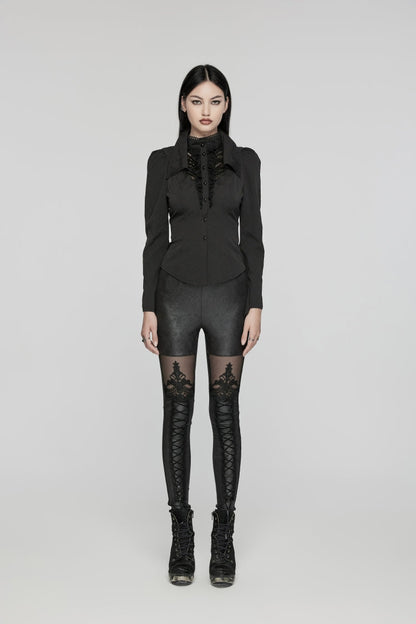 Black Long Puff Sleeves Stitching Lace Women's Gothic Blouse