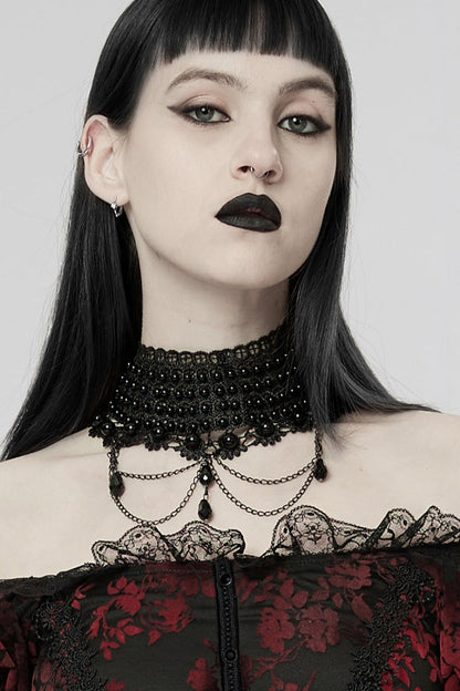 Black Pearl Hollow Lace Women's Gothic Gorgeous Choker