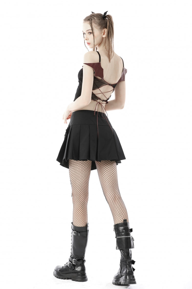 Black Cross Lace-Up Bat Wings Backless Women's Punk Rock Crop Top