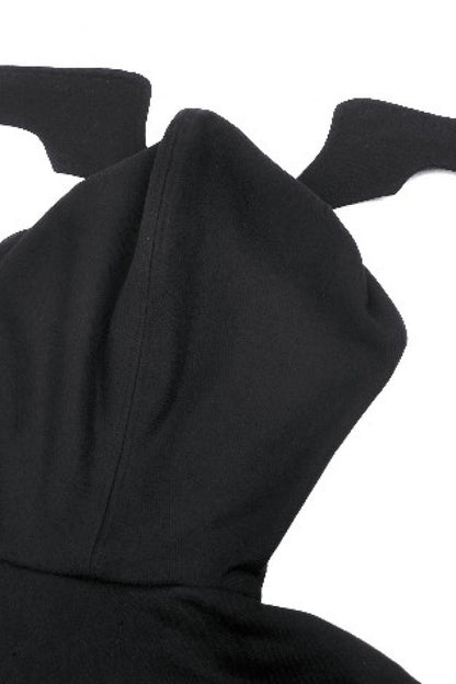 Black Long Sleeves Zippered Women's Gothic Batwing Hoodie