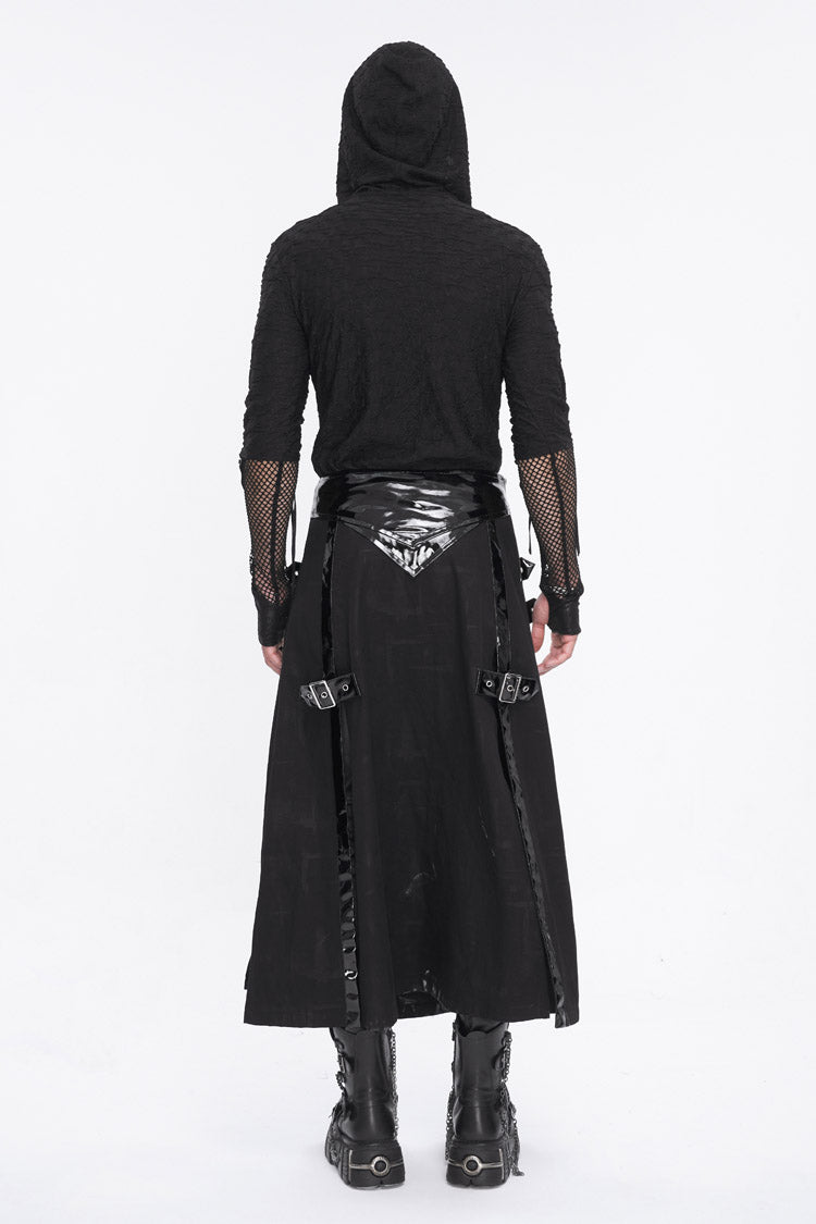 Black Lace Up Mesh Splice Long Sleeve Men's Punk Hoodies