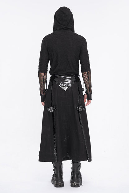 Black Lace Up Mesh Splice Long Sleeve Men's Punk Hoodies