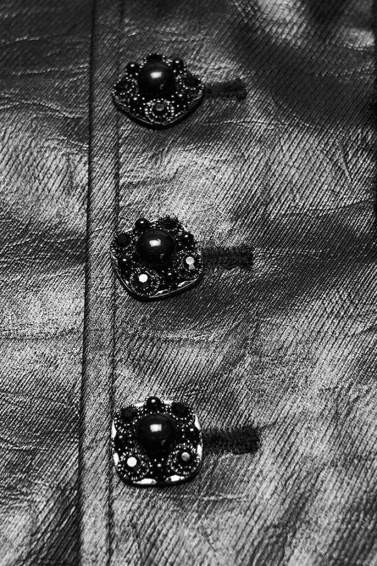 Black Long Sleeves V Collar Floral Embroidery Men's Gothic Vest