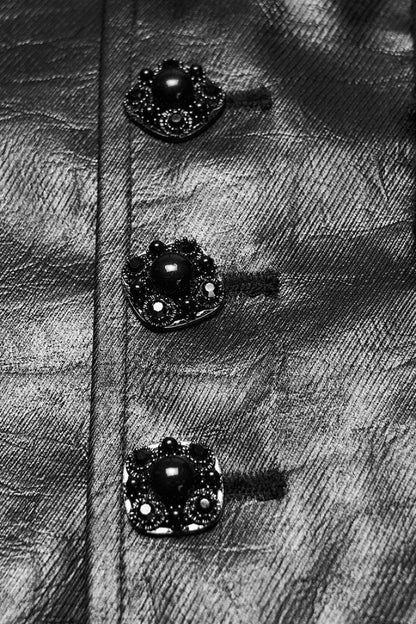 Black Long Sleeves V Collar Floral Embroidery Men's Gothic Vest