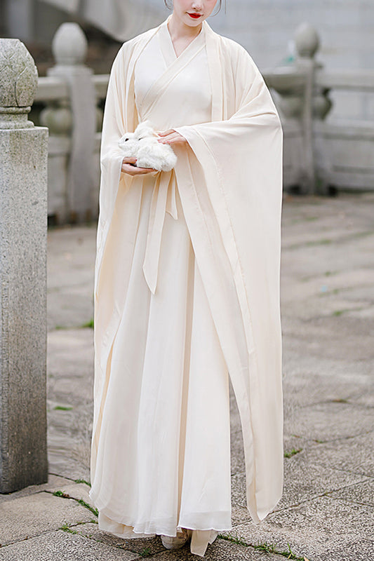 Beige Chang'E Ancient Costume Elegant Wide Sleeves Classic Hanfu Dress