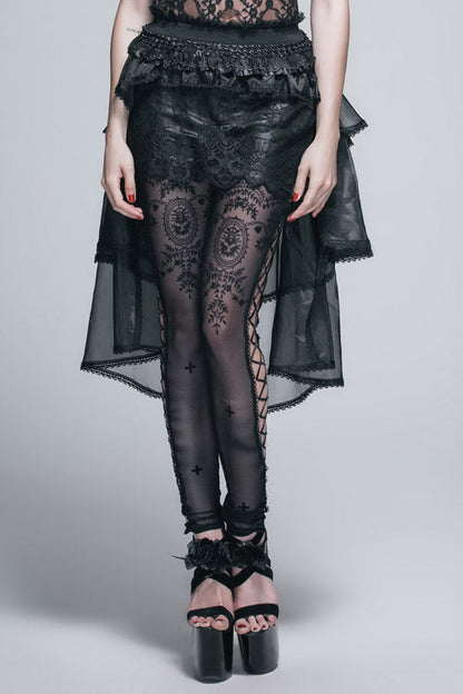 Black Gothic Elastic Waist Organza Swing Multi Layer Lace Sexy Puffy Womens Half Skirt