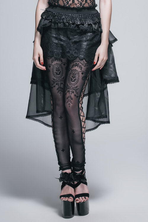 Black Gothic Elastic Waist Organza Swing Multi Layer Lace Sexy Puffy Womens Half Skirt