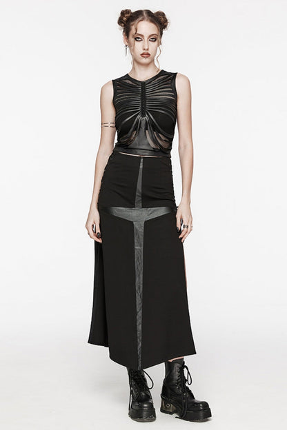 Black Cross Print Stitching Lace-Up Women's Steampunk Skirt
