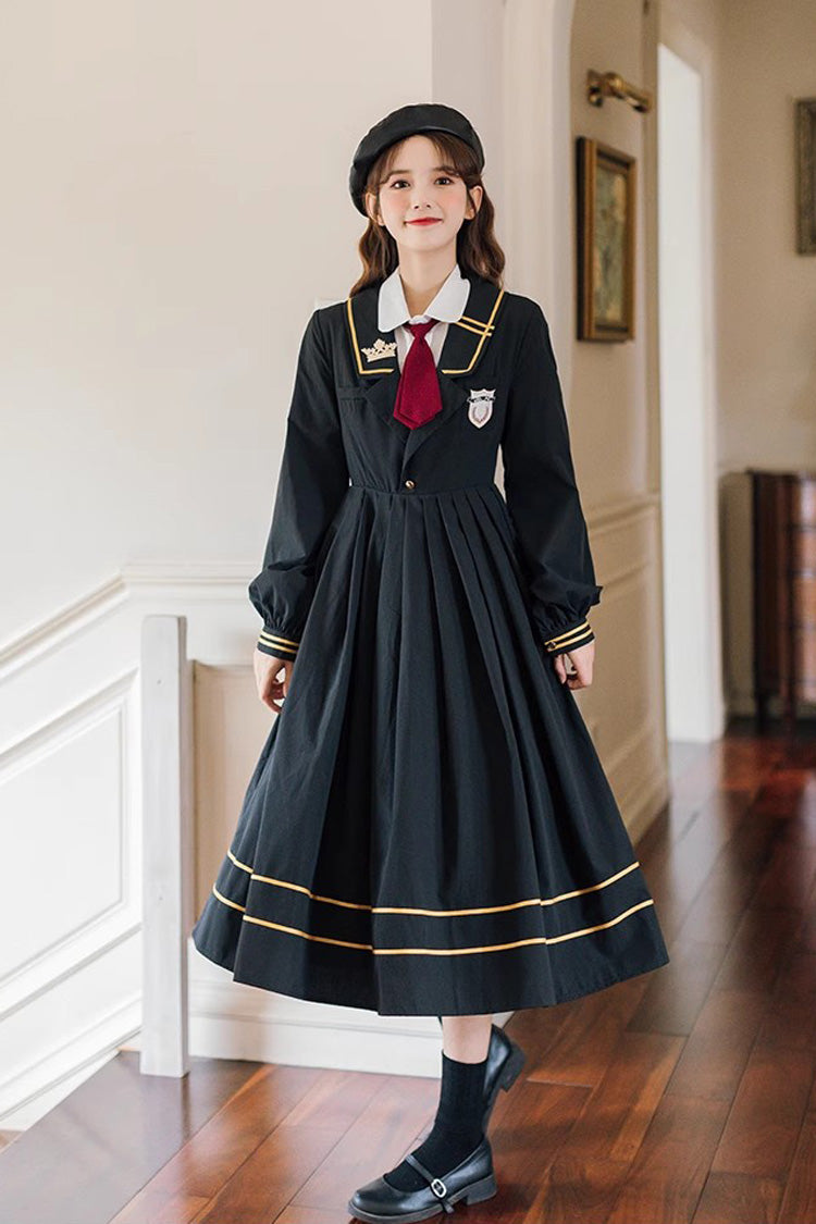 Black Long Sleeves Embroidery Sweet College Style Elegant Lolita Dress
