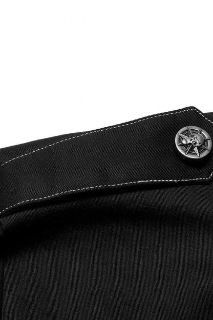 Black Lapel Collar Long Sleeves Skull Print Embroidery Mens Steampunk Blouse
