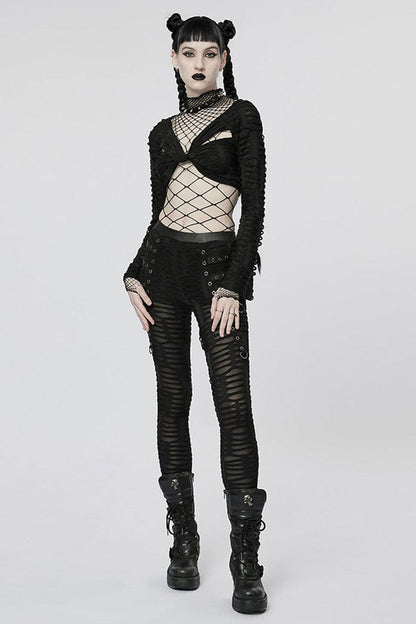 Black Long Sleeve Creative Twist Stretch Sexy Women's Gothic T-Shirt