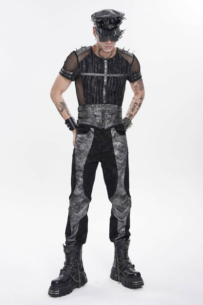 Black Multi-Layered Studded Zippered Eyelet Men's Punk Cool  Girdle