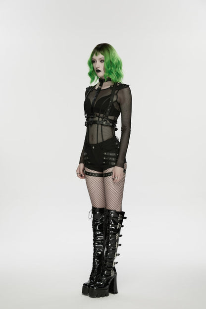 Black  Studded Women's Punk Shorts with Detachable Leg Harnesses
