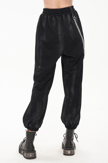 Black Knitting Material Retro Hand-Painted Metal Circle Decoration Women's Gothic Pants