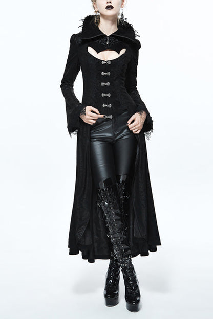 Black Floral Pattern Embroidered Womens Gothic Coat