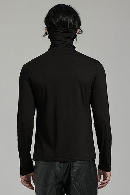 Black Long Sleeves Rivet Mesh Men's Punk Blouse with Undetachable Mask
