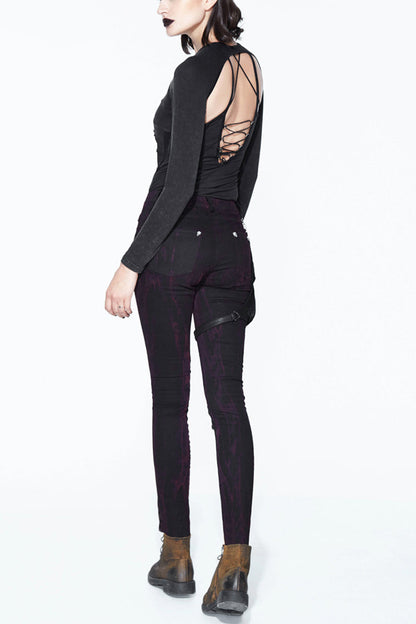Black Distressed Right Side Detachable Bag Women's Punk Pants