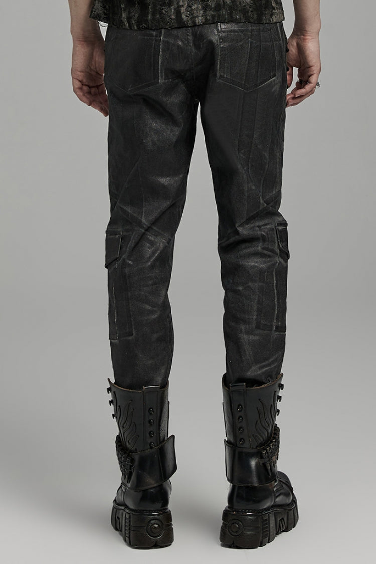 Black Lace-Up Straps  Big-pocket Men's Punk Pants
