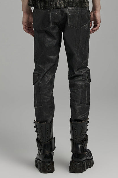 Black Lace-Up Straps  Big-pocket Men's Punk Pants