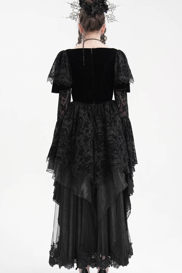 Black Crochet Long Sleeves Hanayome Lace Women's Gothic Dress