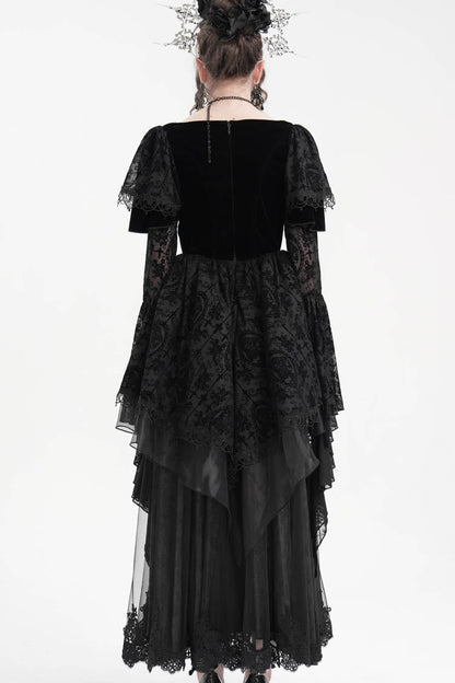Black Crochet Long Sleeves Hanayome Lace Women's Gothic Dress