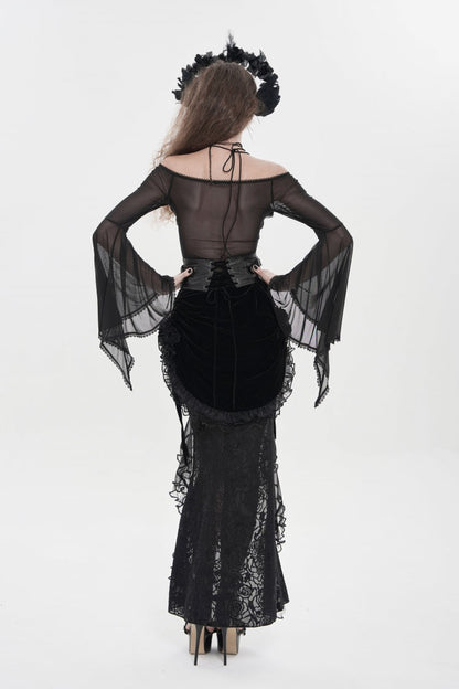Black Crochet Lace-Up Slim Zippered Women's Gothic Accessory Zip Girdle