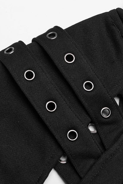 Black Long Sleeves Hollow Mesh Stitching Hooded Womens Steampunk Blouse