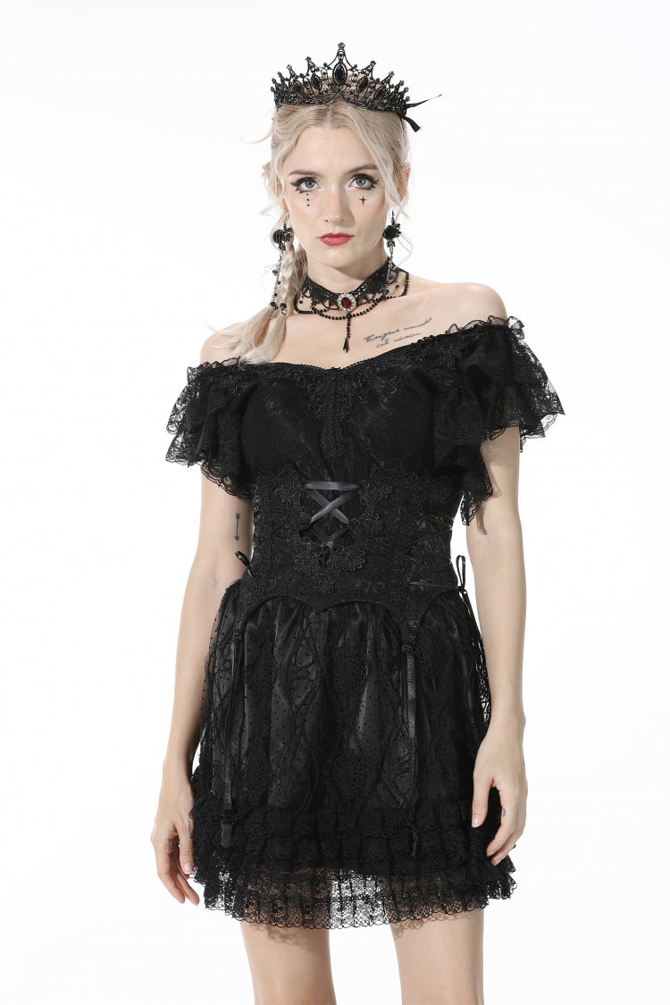 Black Floral Embroidered Lace-Up Strappy Women's Gothic Gorgeous Corset