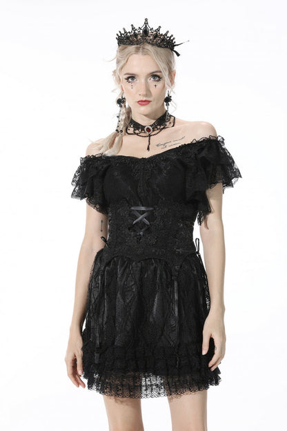 Black Floral Embroidered Lace-Up Strappy Women's Gothic Gorgeous Corset