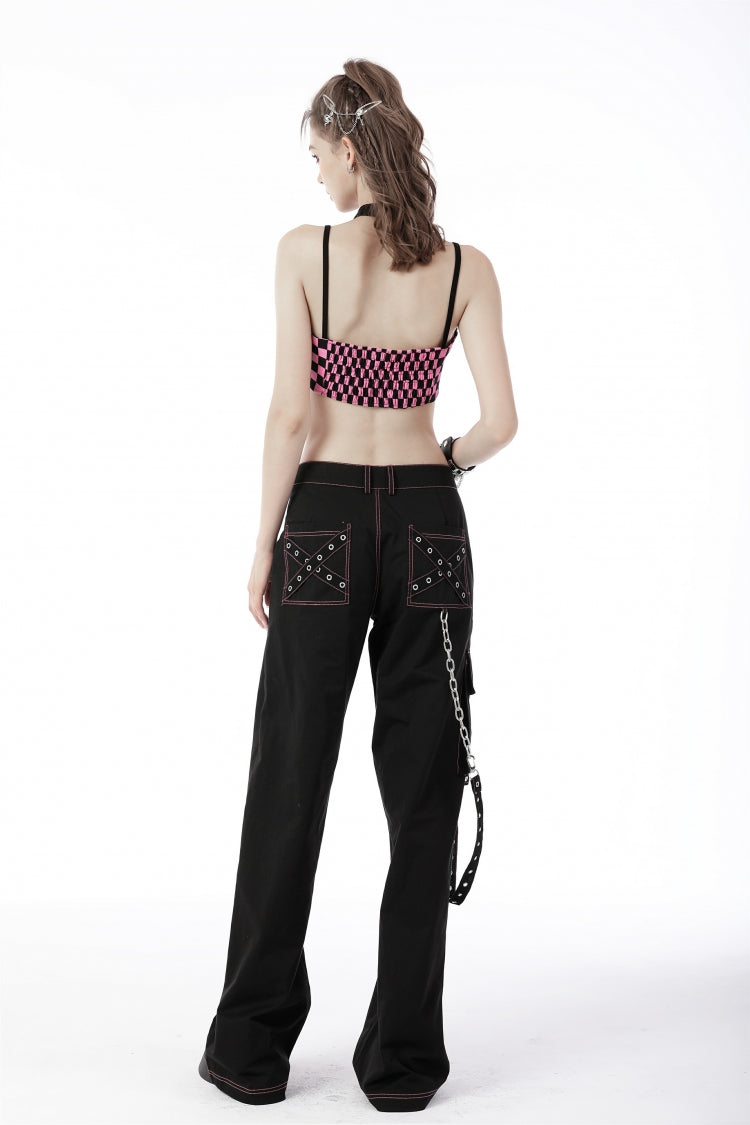 Black Dangerous Bear Chain-Decorated Women's Grunge Bell Bottom Pants