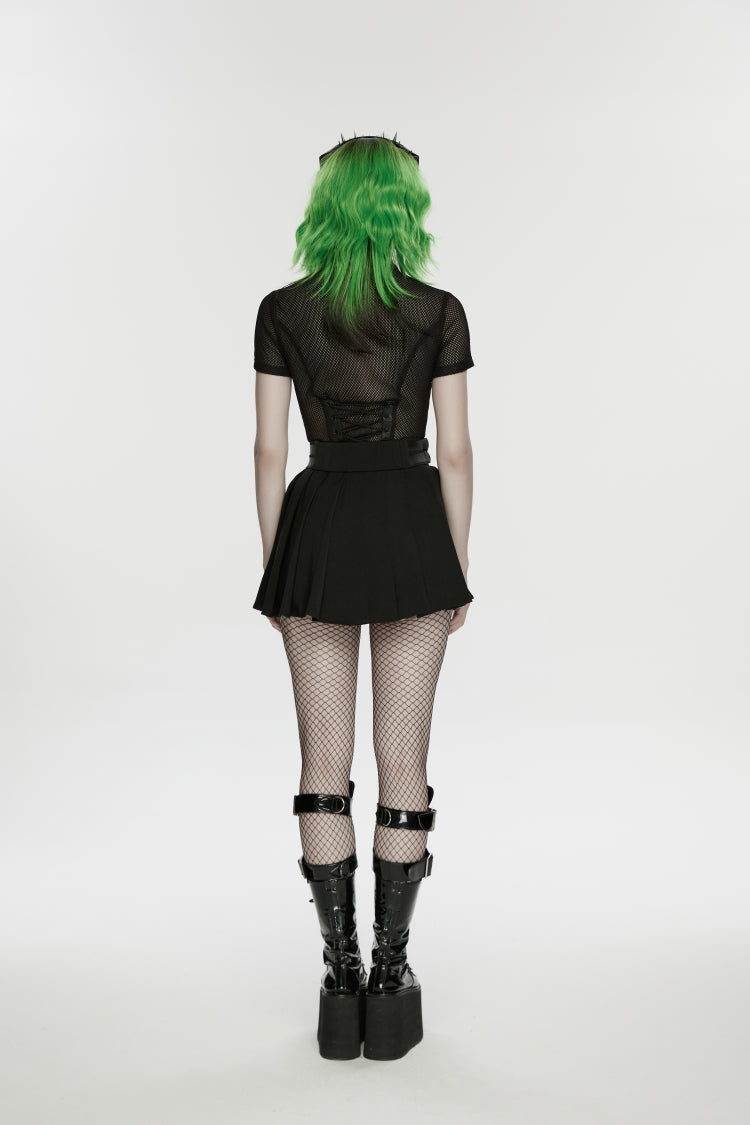 Black Buckled Zippered Pleated Women's Punk Skirt