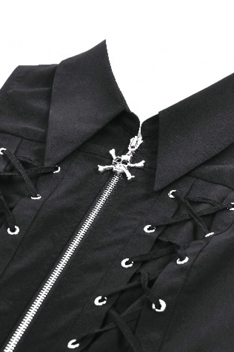 Black Point Collar Sleeveless Skull Zip Women's Punk Dress