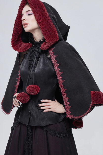 Black Gothic Petal-Shaped Double-Faced Contrast Women's Wool Hooded Shawl