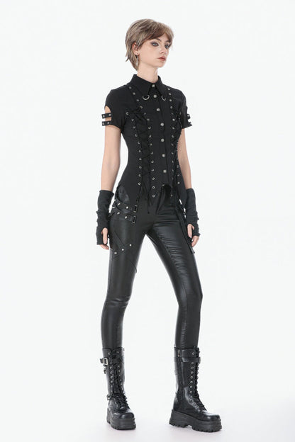 Black Asymmetric Studded Women's Punk Pants