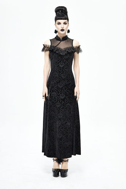 Black Cheongsam Velvet Three Dimensional Print Gothic Dress