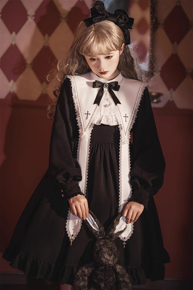 Black Long Sleeves Ruffle Bowknot Classic Gothic Elegant Nun Lolita Dress