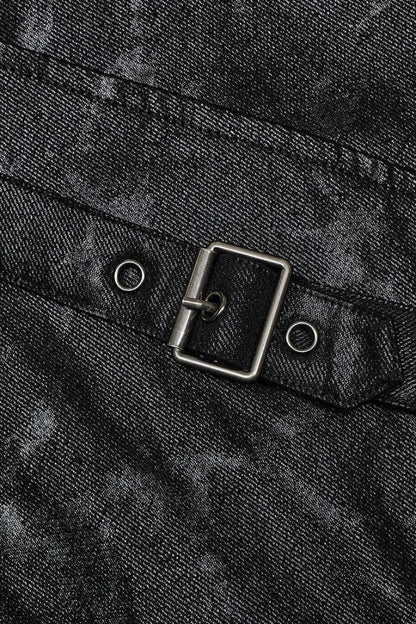 Black Crackled Mesh Hollow Stitching Hooded Mens Steampunk Coat