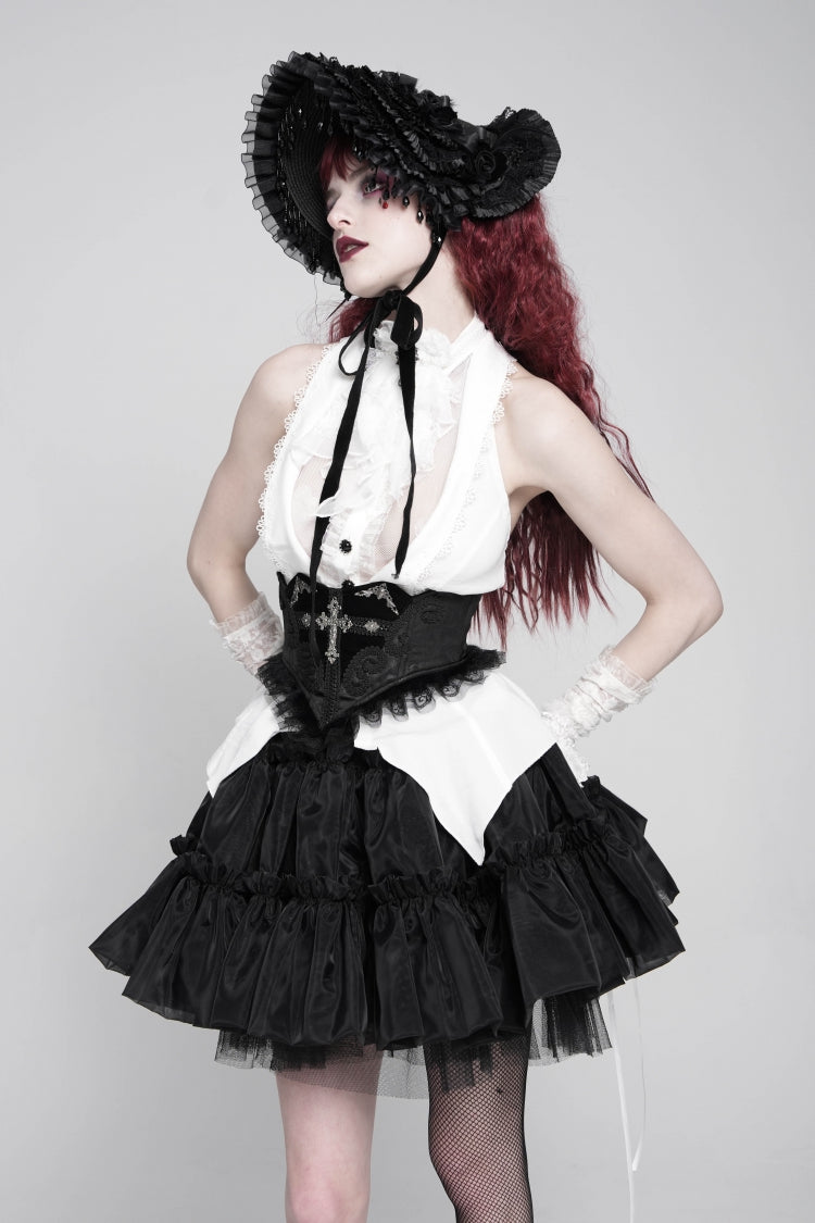 Black Lace Lace-Up Cross&Eyes Underbust Slim Women's Gothic Corset