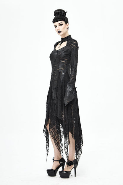 Black Dragon Spine Hole Decoration Long Sleeves Gothic Dress