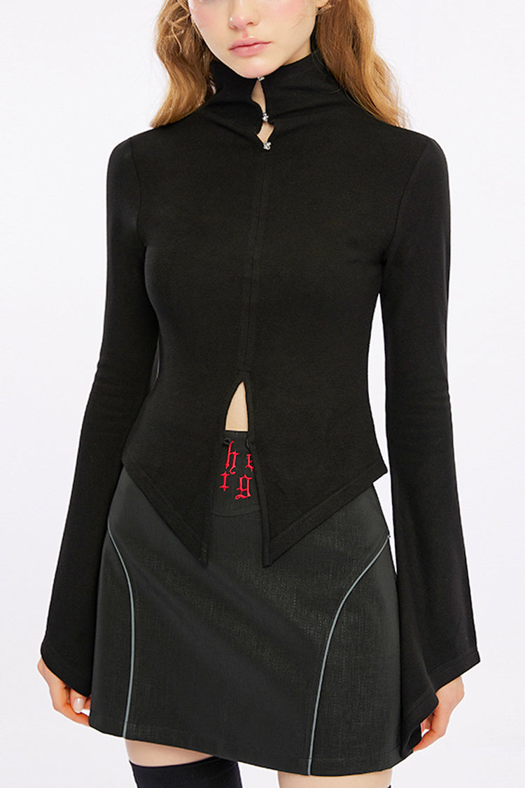 Black Long Sleeves Scream Hem Women's Gothic T-Shirt