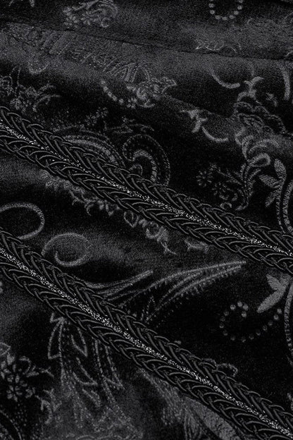 Black Long Sleeves Dark Pattern Print Webbing Decoration Mens Gothic Blouse