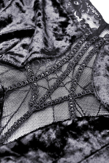 Black Long Puff Sleeves High Low Irregular Multi-Layered Lace Women's Gothic Velvet Dress