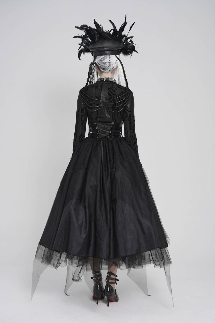 Black Lace-Up Slim Irregular Zippered Women's Punk Corset