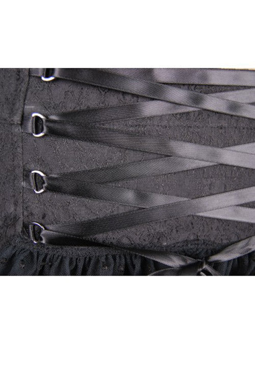 Black Front Double Breasted Buttons Waist Lace Up Frill Lace Hem Gothic Jacquard Short Womens Pants