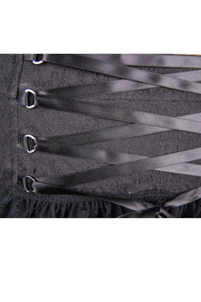 Black Front Double Breasted Buttons Waist Lace Up Frill Lace Hem Gothic Jacquard Short Womens Pants