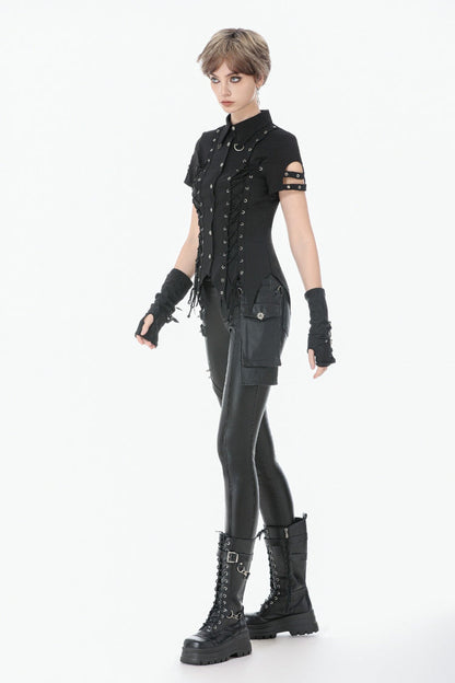 Black Asymmetric Studded Women's Punk Pants